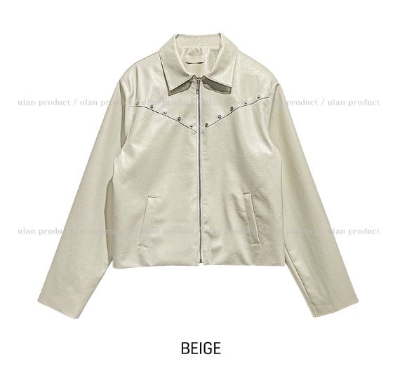 Dutch rivet semi-crop leather jacket