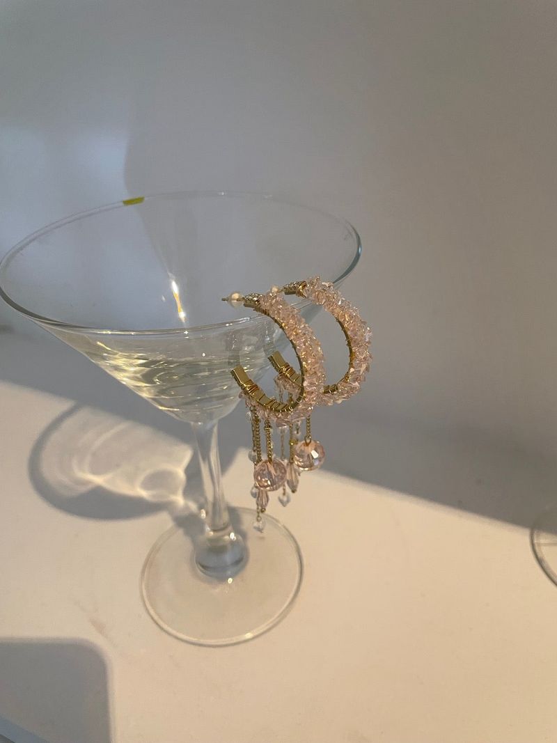 0015 Pink crystal beads drop earrings