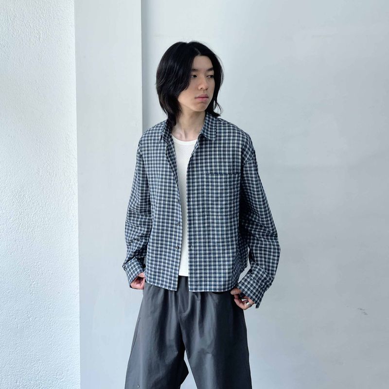 Retro Gradient Check Cropped Shirt