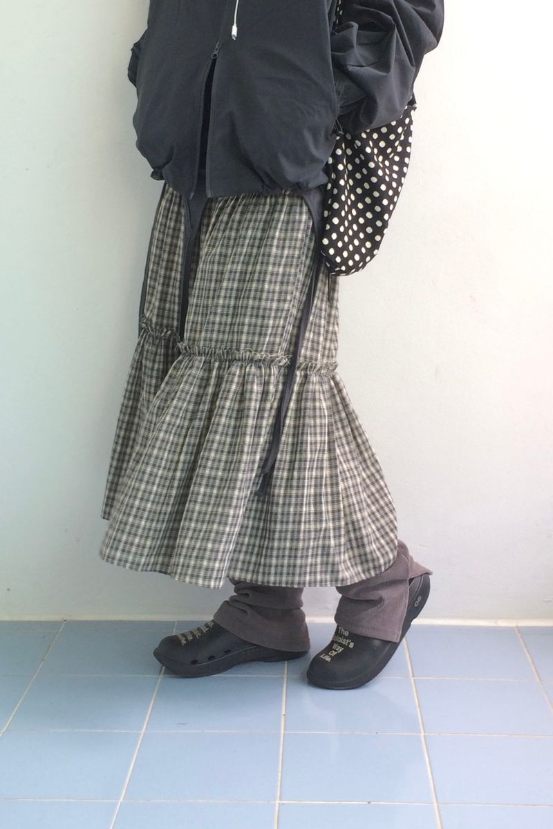 Meirin Shirring Checkered Skirt