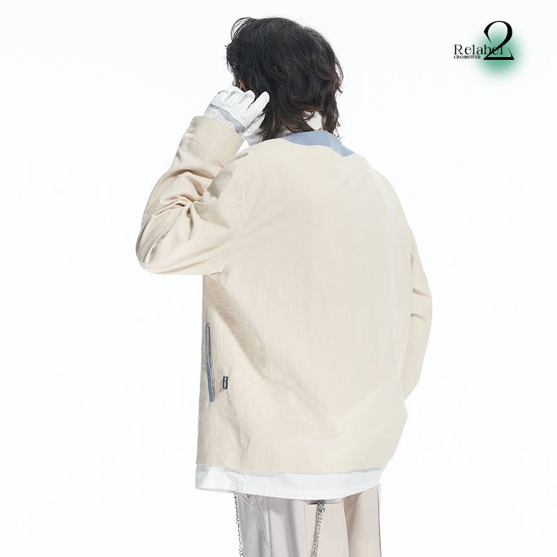 RELABEL Structured Cut Contrast-Colored Patchwork Fake Two-Piece Loose Blazer