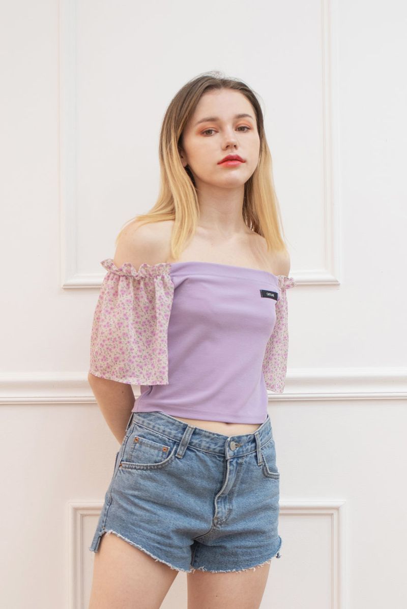 chiffon shirring t-shirt purple