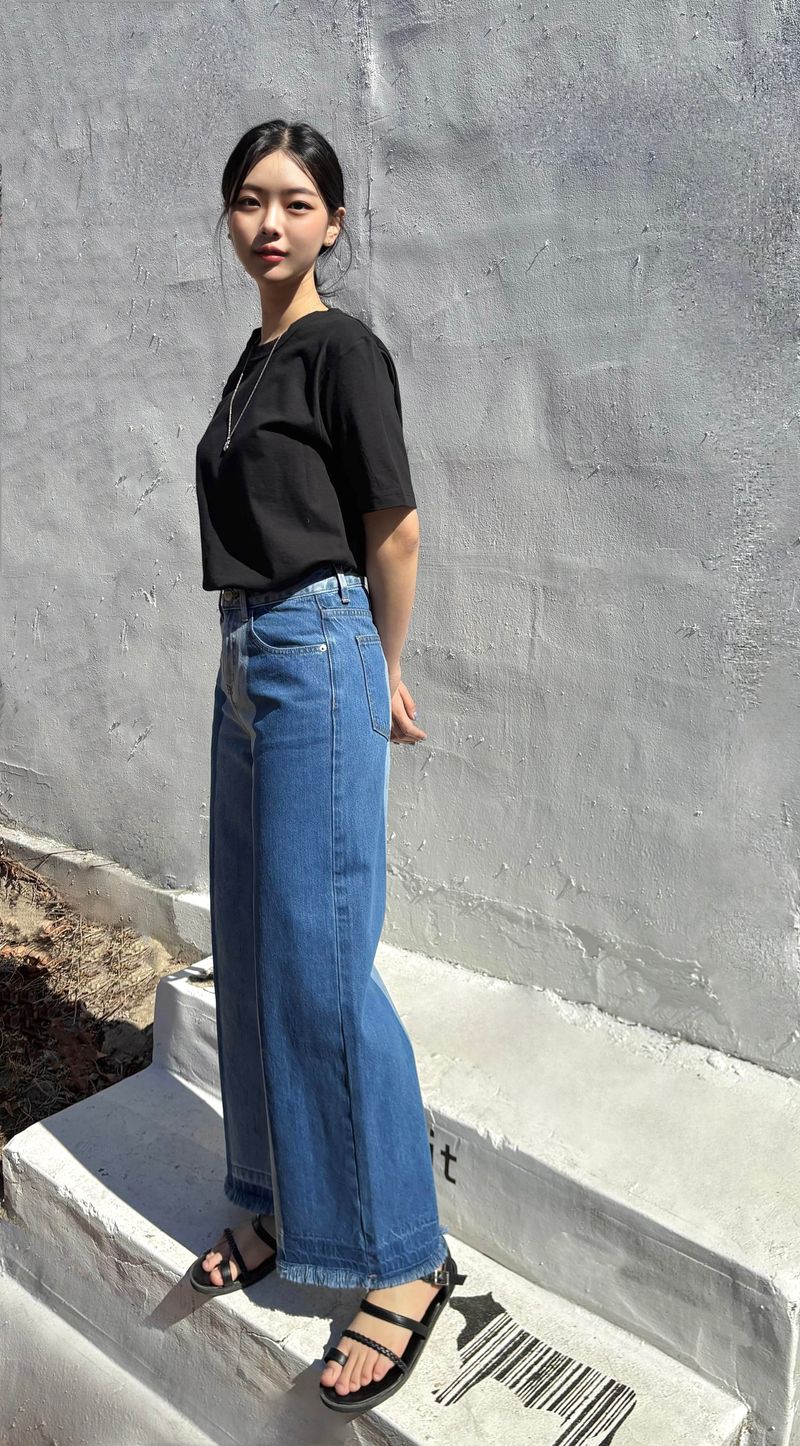 3RD REORDER TWO-TONE CONTRAST DENIM PANTS code 25006