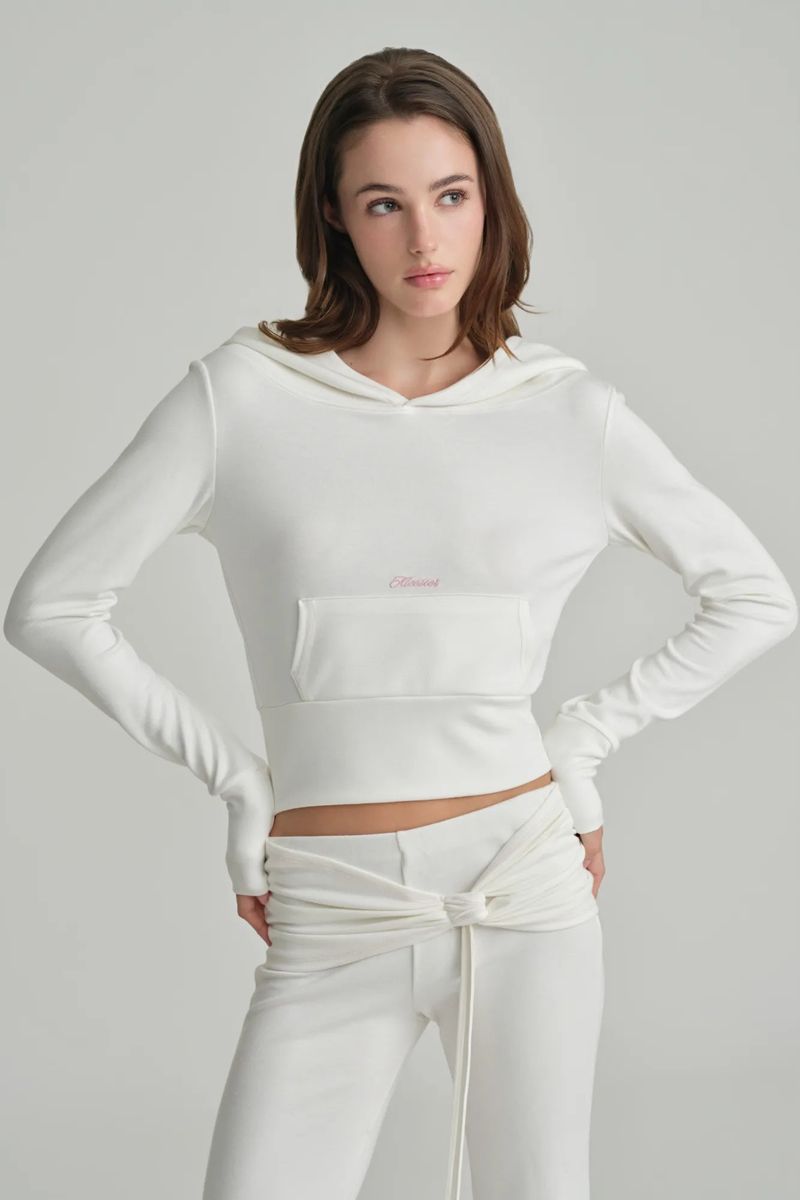 Cupcake off-shoulder hooded top, Ivory