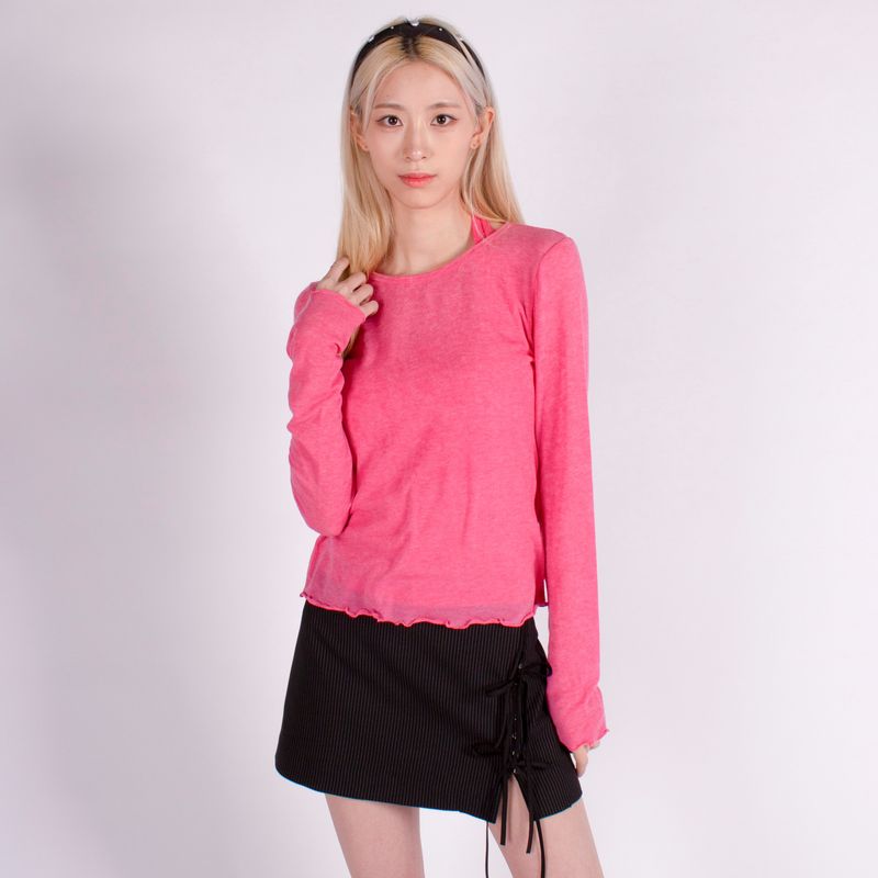 Yuheelee（ユヒリ）の「WAVE EDGE ROUND NECK BASIC TENCEL TOP / PINK（Tops）」