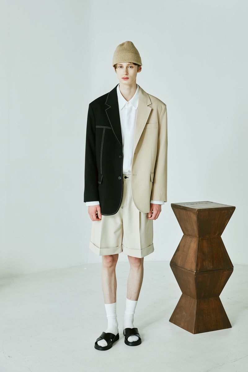 STITCH WIDE TURN UP HALF PANTS BEIGE