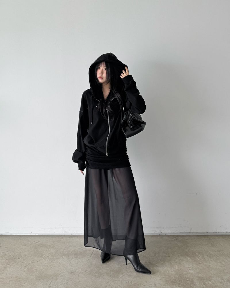 See through shirring skirt