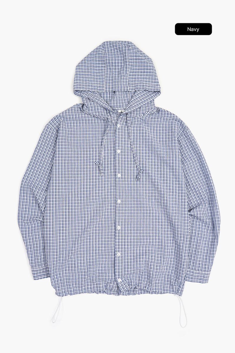 Zeckon check hooded shirt