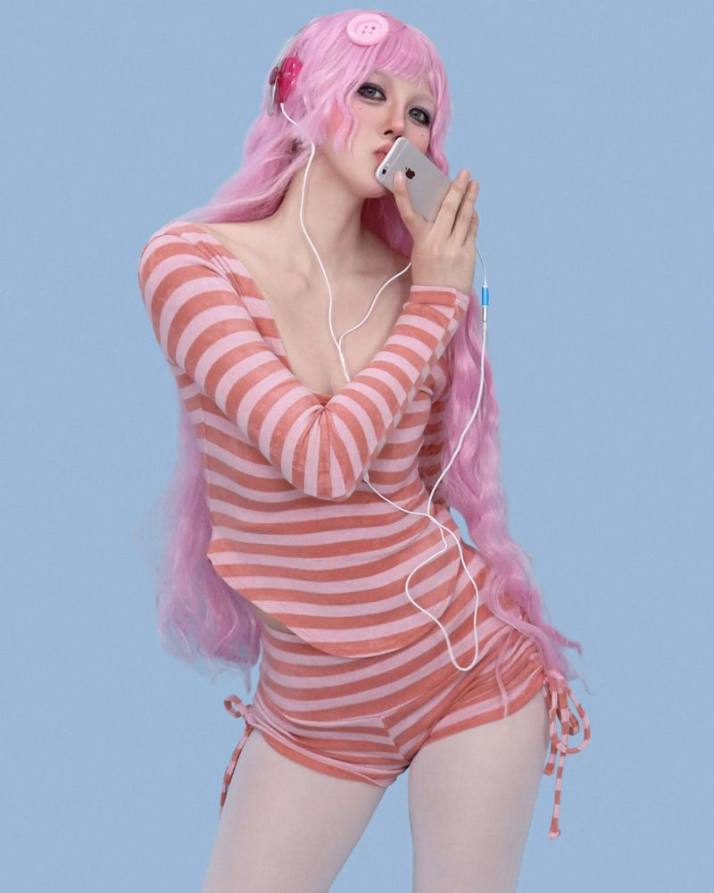 lilly striped crop knit top (3color)