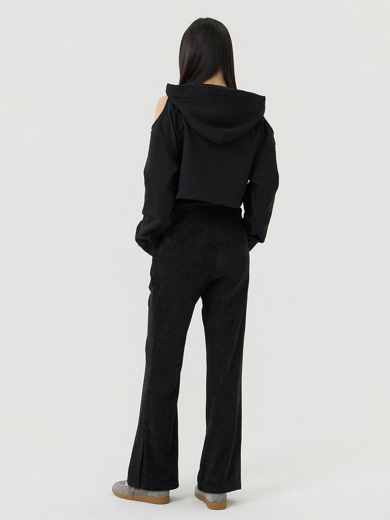 Knit cut detail bootcut Pants, Black