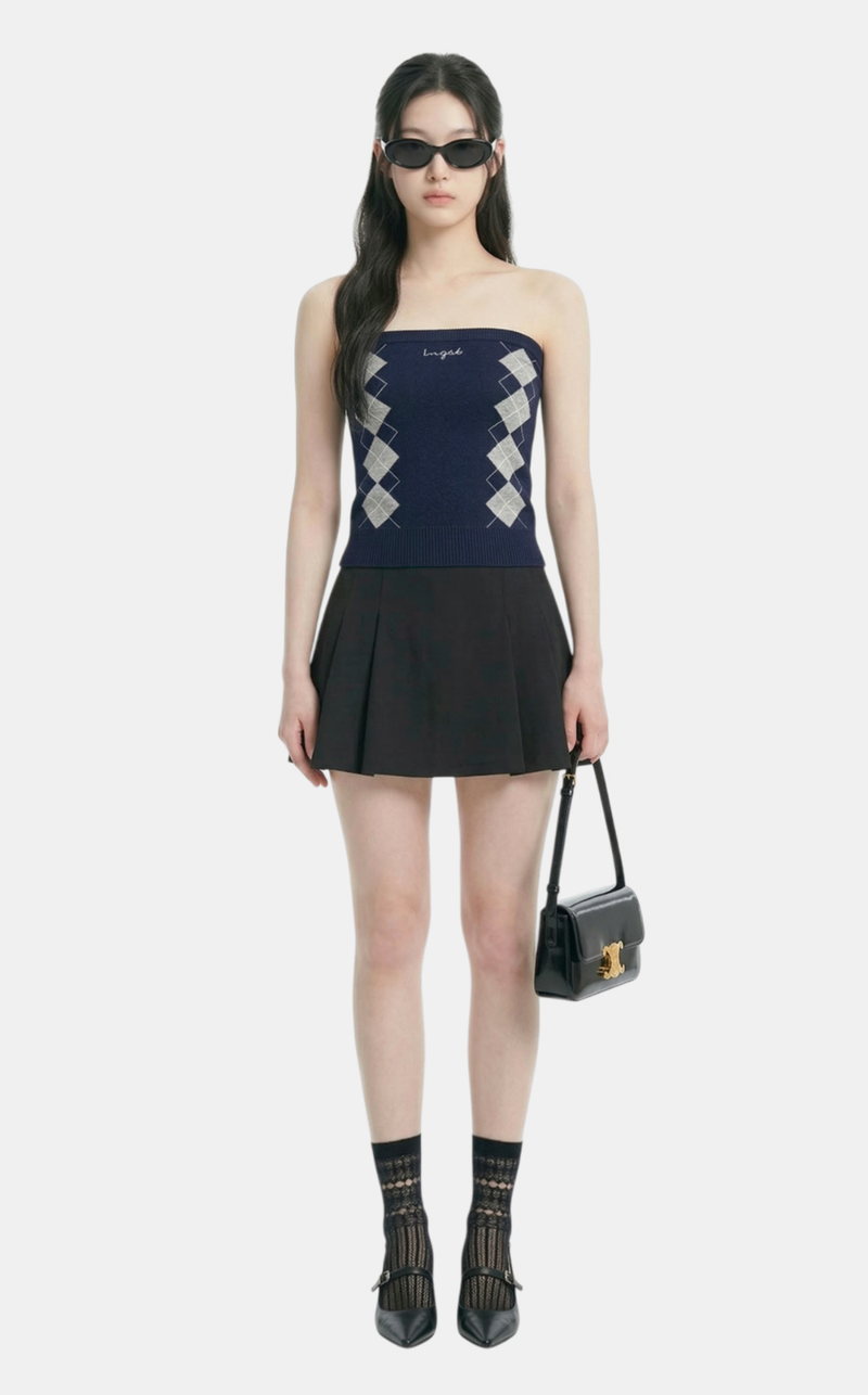 Classic Argyle Knit Tube Top