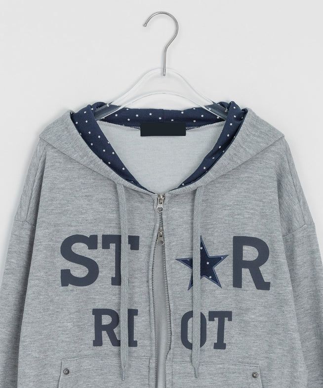 Femme Star Printing Hood Zip-Up