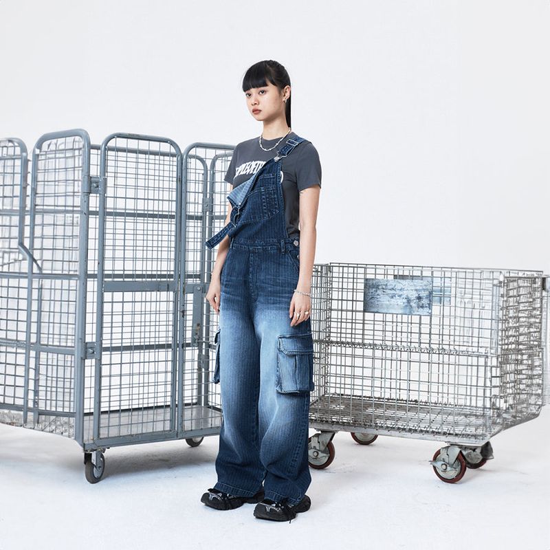 Herringbone denim overall