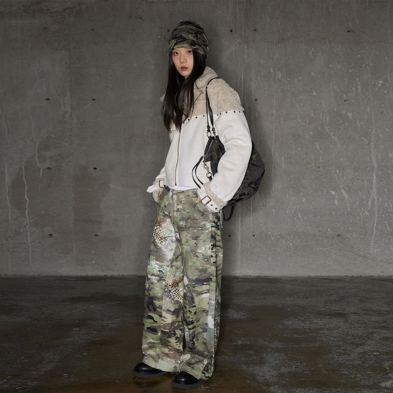 Rivet split stitching suede jacket