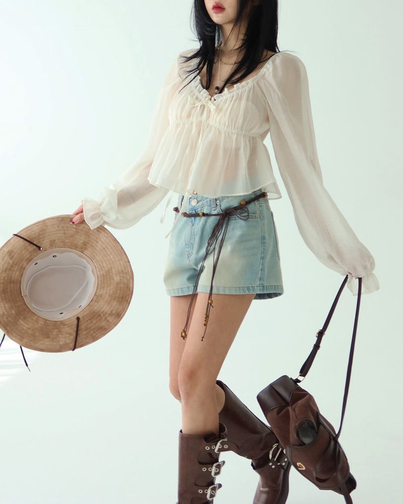 protective chic frill see-through blouse