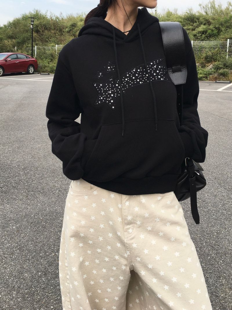 Starry Night Patch Crop Hoodie (3c)