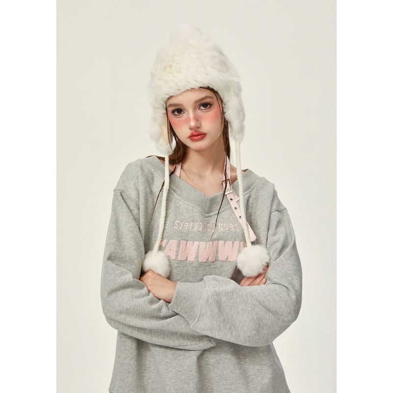 Girly Fancy Club（ガーリーファンシークラブ）の「[Girly Fancy Club] ホルターネックトップに文字が刺繍されたアメリカンスタイルのルーズベルベットスウェットシャツ（トップス）」