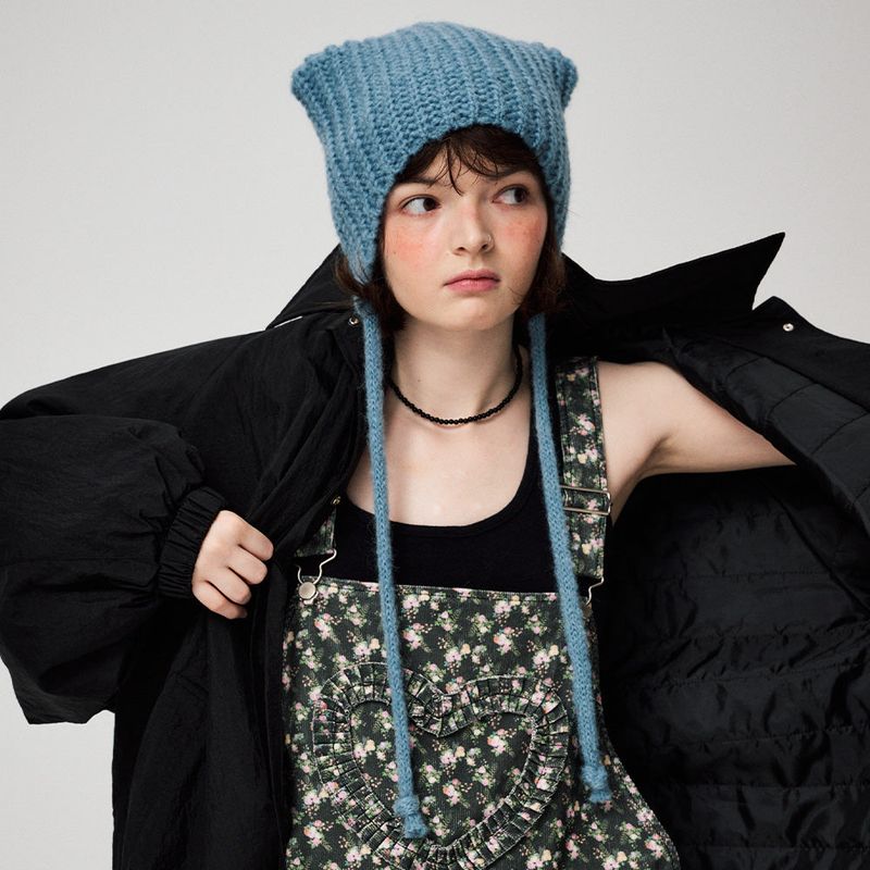 MOHAIR EARMUFF BEANIE, BLUE