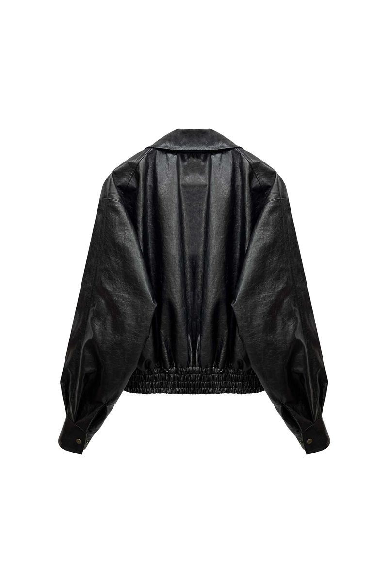 PAMELA LEATHER BOMBER JACKET / BLACK