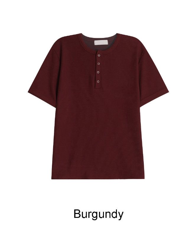 Lowden Slim Ribbed Henley Neck Short Sleeve Tee