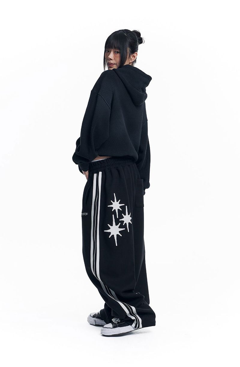 Star Piping Track Balloon Sweat Pants - Black