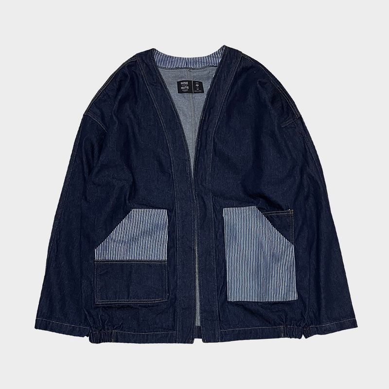 stripe patch denim cardigan_blue