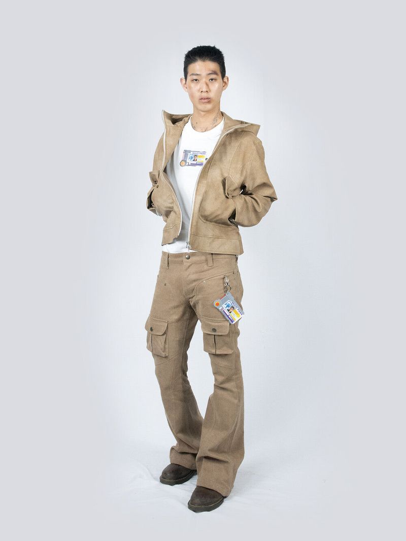Curved Cargo Flare Pants (Beige)