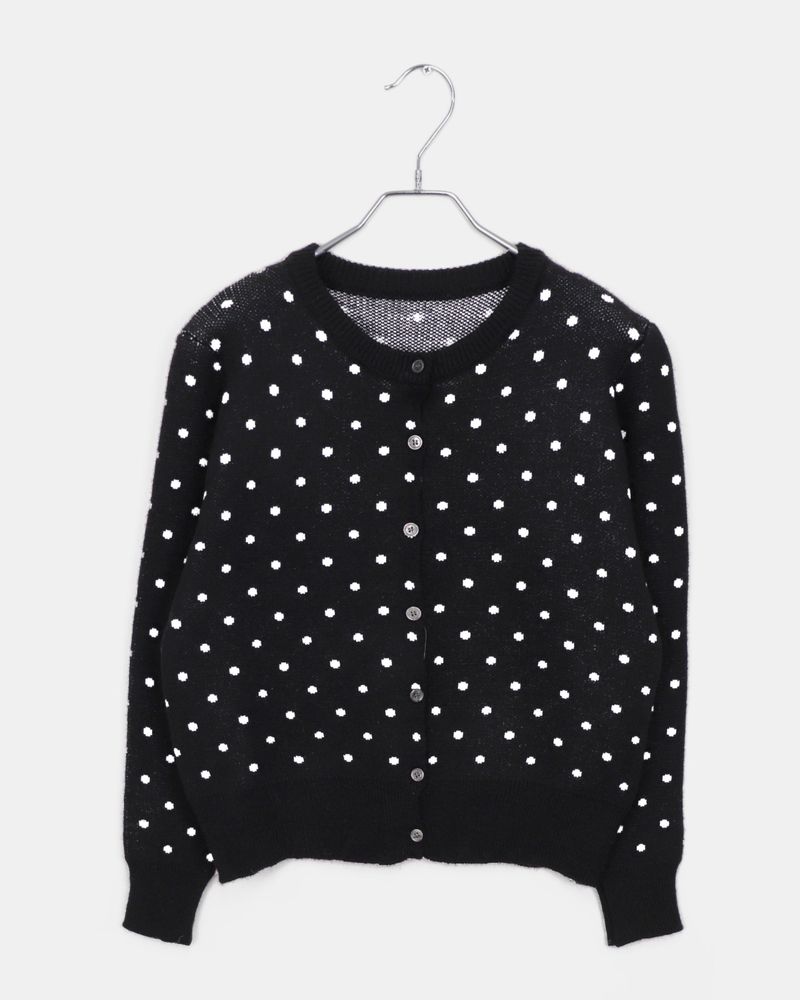 Honi Round-Neck Dot Knit Cardigan