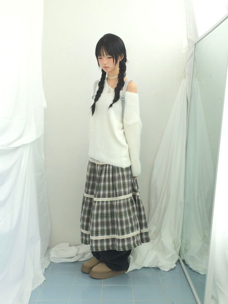 Hazel latte checkered skirt