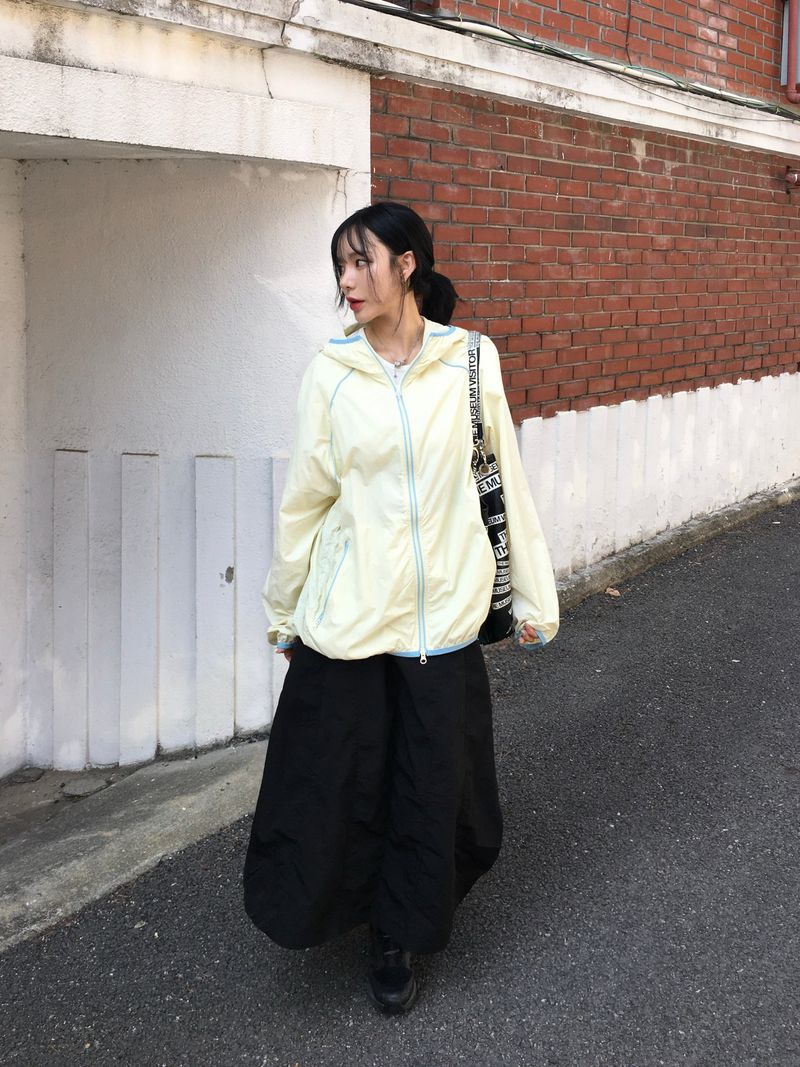 Windy Nylon Banding Long Skirt (3c)