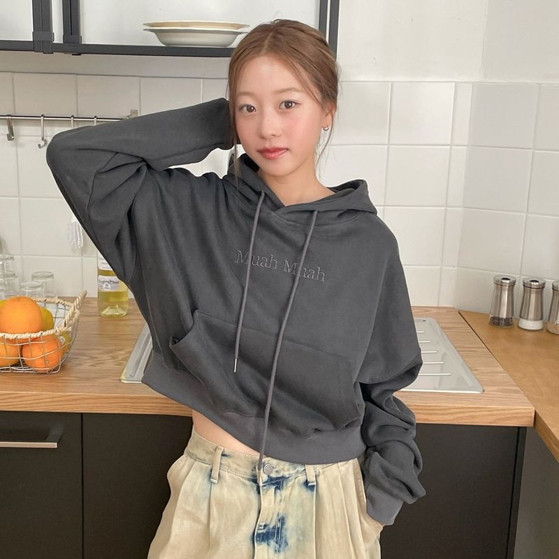 STITCH PIGMENT CROP HOODIE
