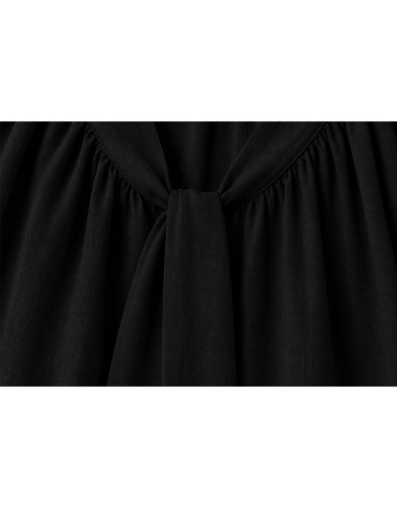 Leonie V-Neck Cape Tie Button Blouse Black