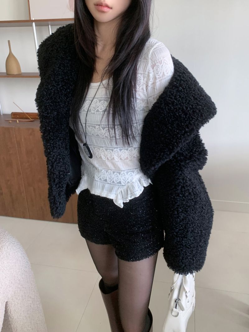 Teddy Hug Fuzzy High Neck Fur Jacket