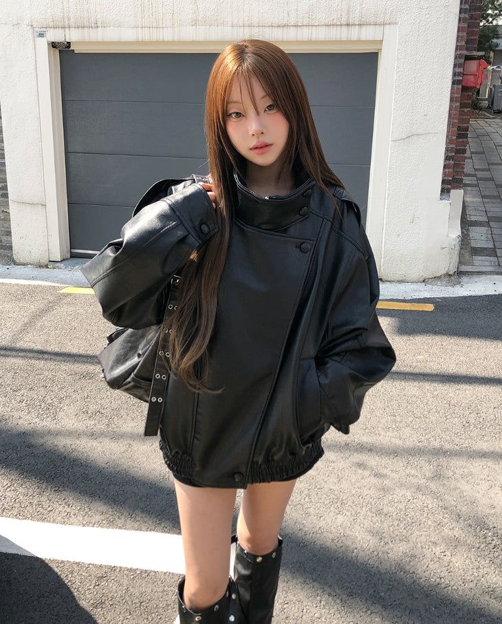 ULAN（ユレン）の「セイントハイネックアンバランスレザージャケット（ジャケット/アウター）」