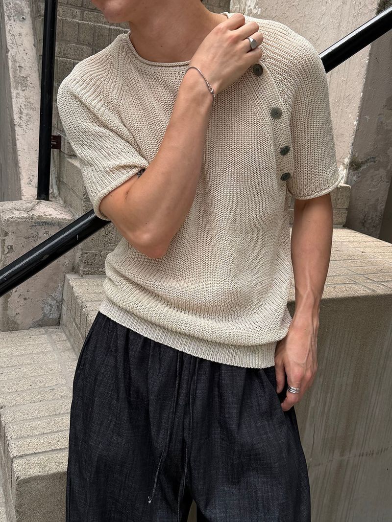 LAURANT（ロラン）の「Linen side button half knit(3color)（Tops）」