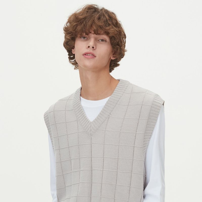 BLOCK LINK KNIT VEST_GRAY