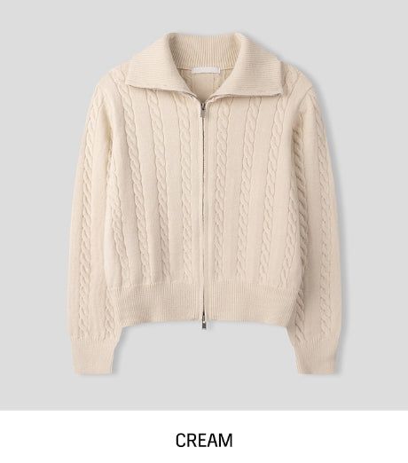 Baguette two-way cable knitwear zip-up