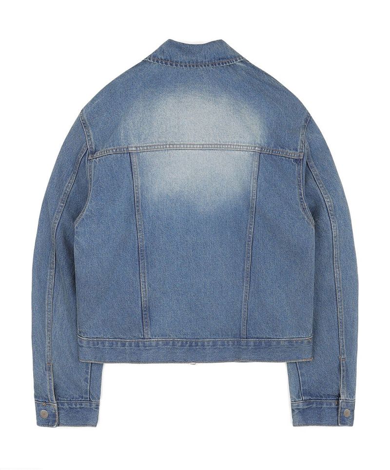 Washed Crop Track Denim Jacket - Deep Blue