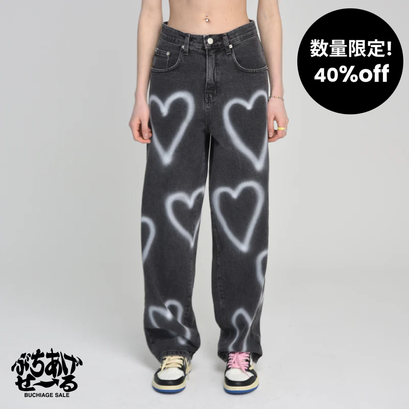 MIDNIGHT MOVE（ミッドナイトムーブ）の「【数量限定】[unisex] heart denim pants (black) （Pants）」
