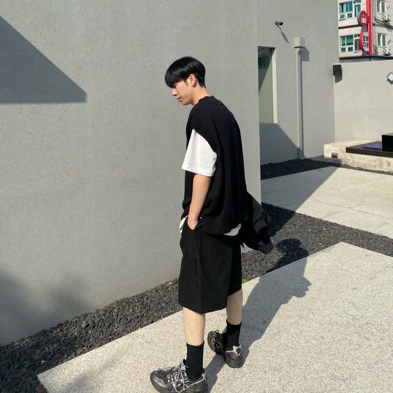Wide banding cotton half pants 2C