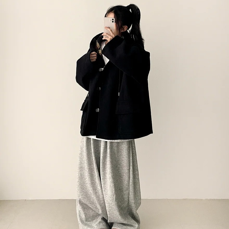 Heel double wool royal boxy pocket hooded coat 