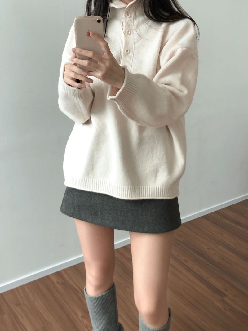 High-neck button knit (3 colors)