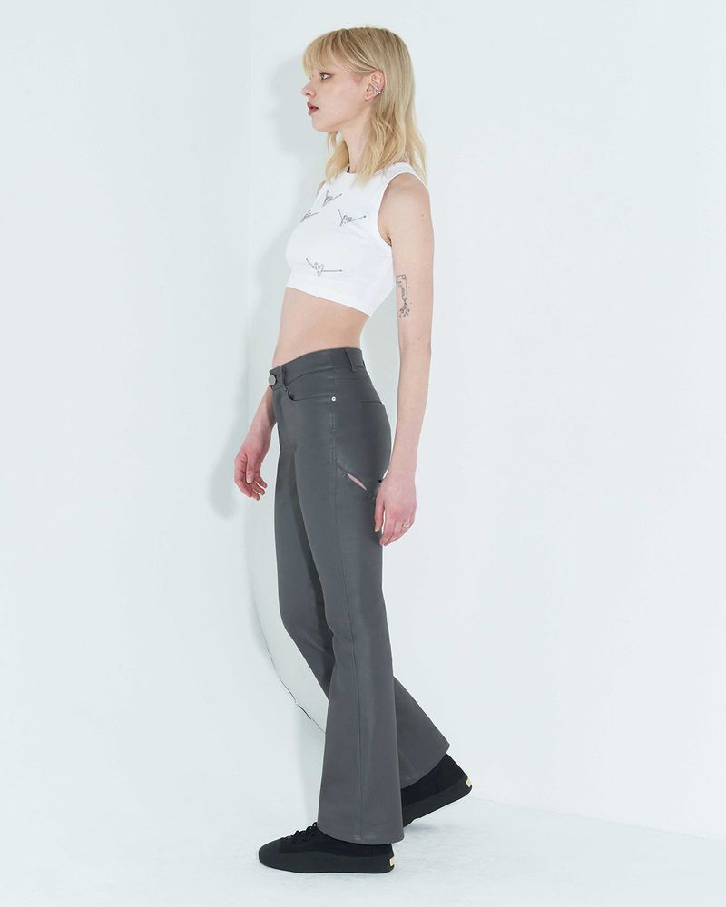 Coated Back Slit Jeans _ Grey