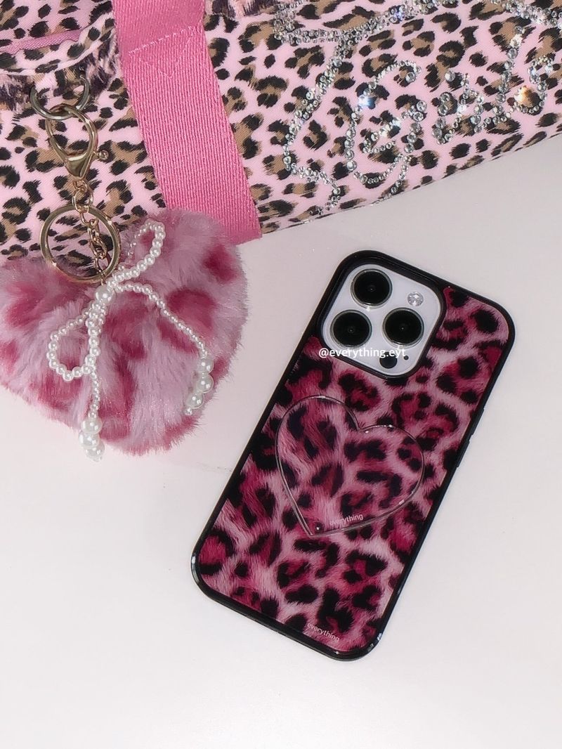[magsafe glass] leopard fur case - pink