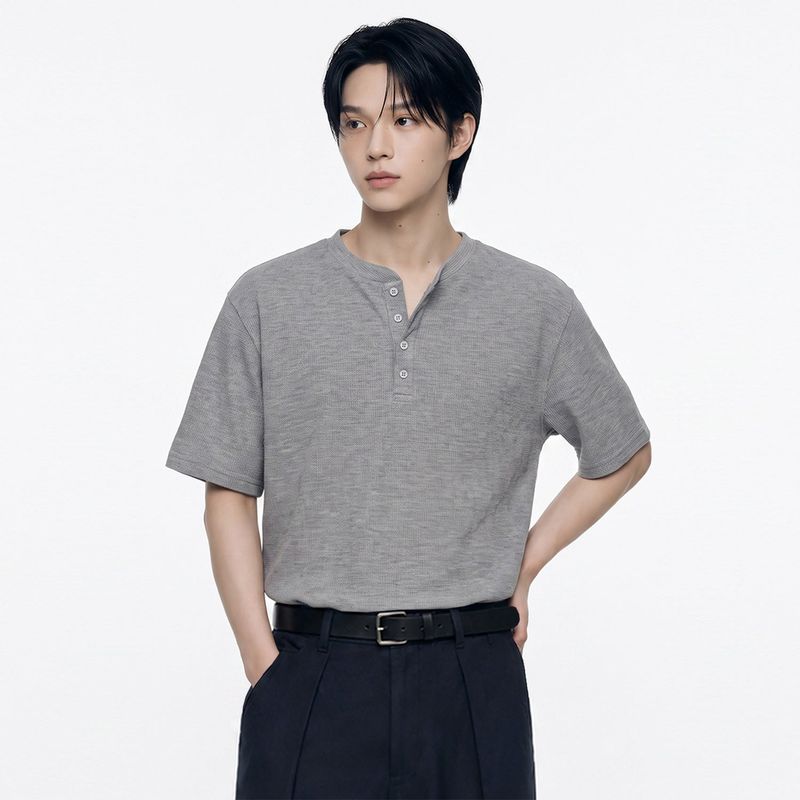 NTET（エヌティーイーティー）の「standard waffle henley neck short-sleeve t-shirt (3color)（Tops）」