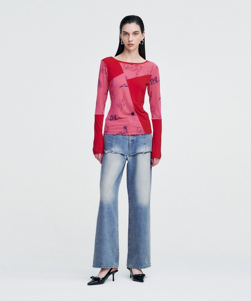 Elemental Motif Patchwork T-shirt _ RED
