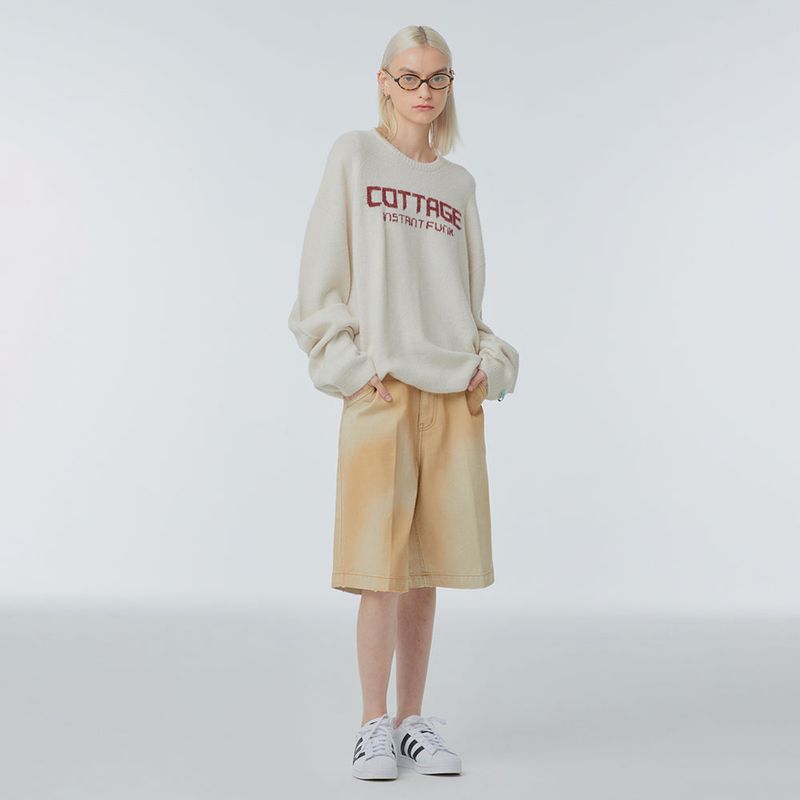 Oversized needlework wool-blend sweater