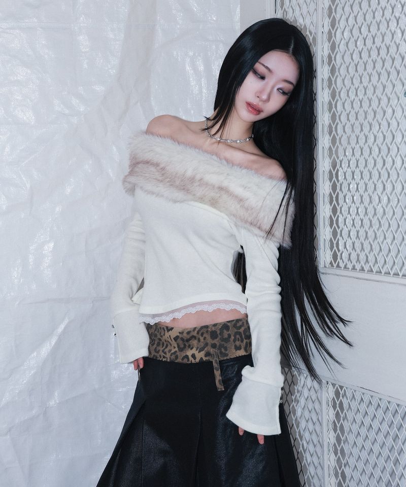 leopard long pleats wrap sk - black