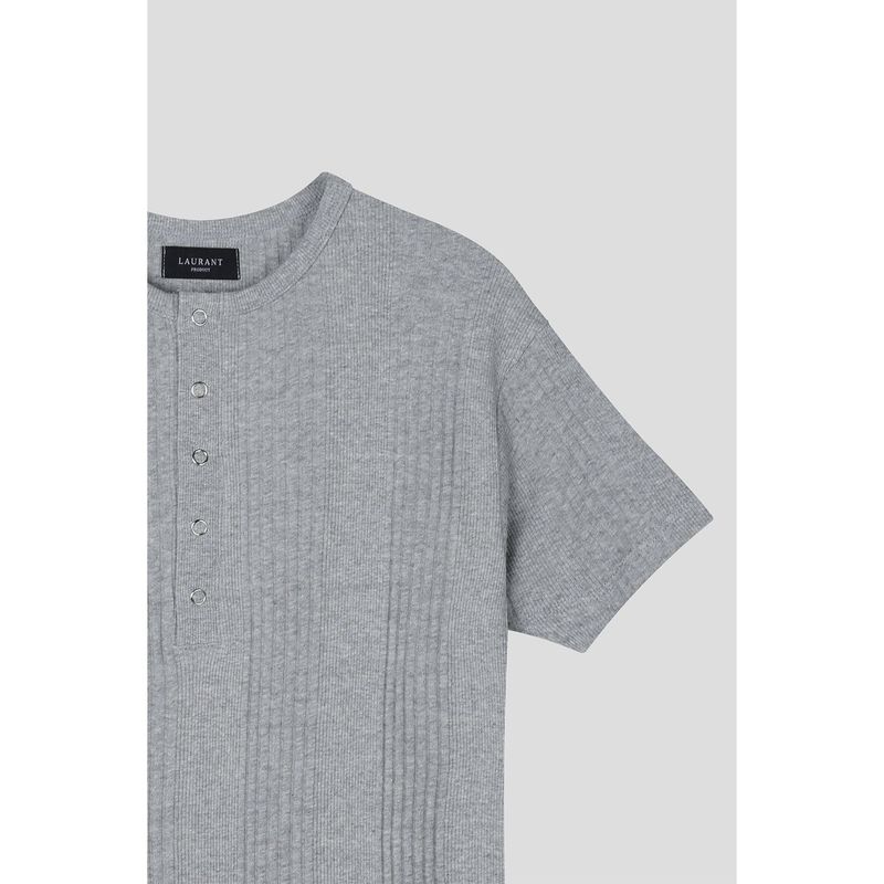 High ribbed henry neck half sleeves(Black)