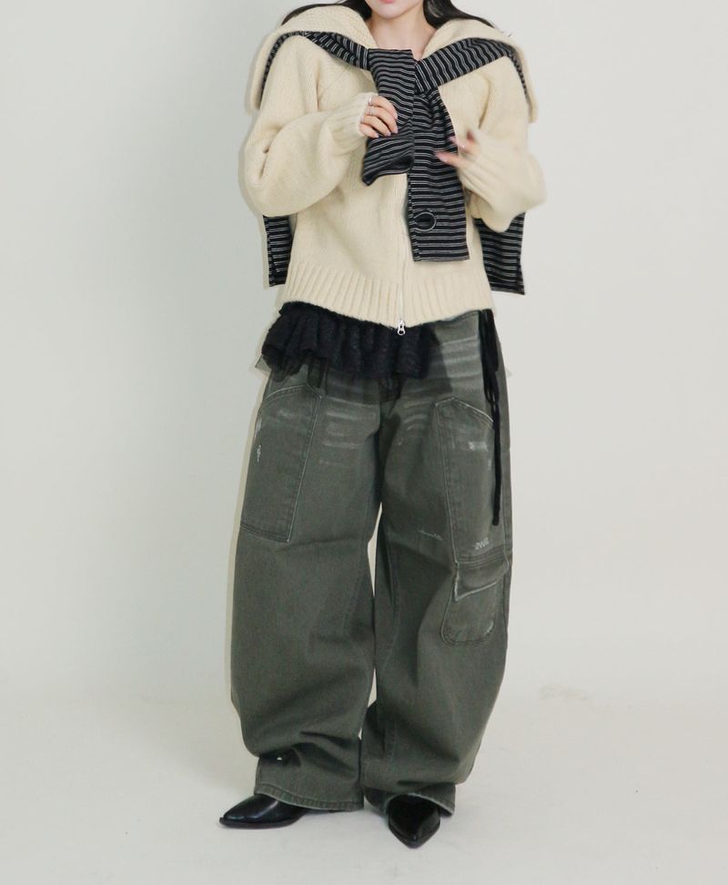 Square Sailor Collar Two-Way Knit Cardigan